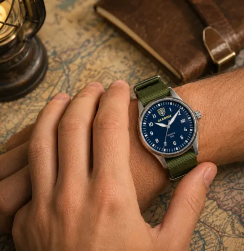 Gladiuz Pilot's Watch: date display, battery life 4 years, dial diameter 34.5mm, strap length 24cm